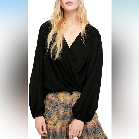 Free People Tops - Women’s black Free People “Check on It” wrap top size medium